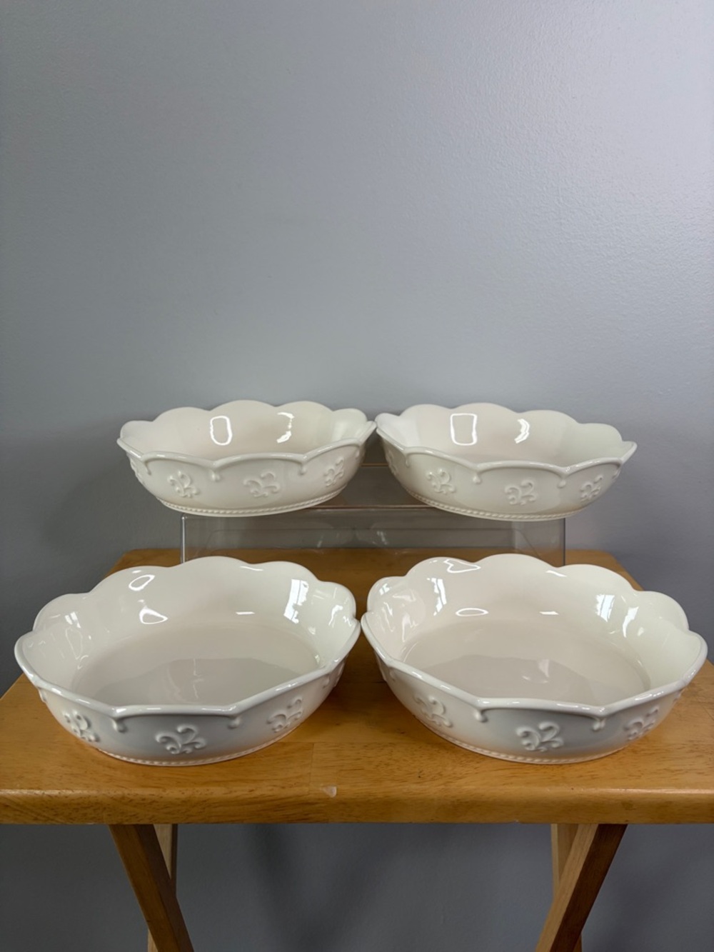 Princess House Marbella Pasta White Scalloped Ceramic Serving Bowls - Set of 4